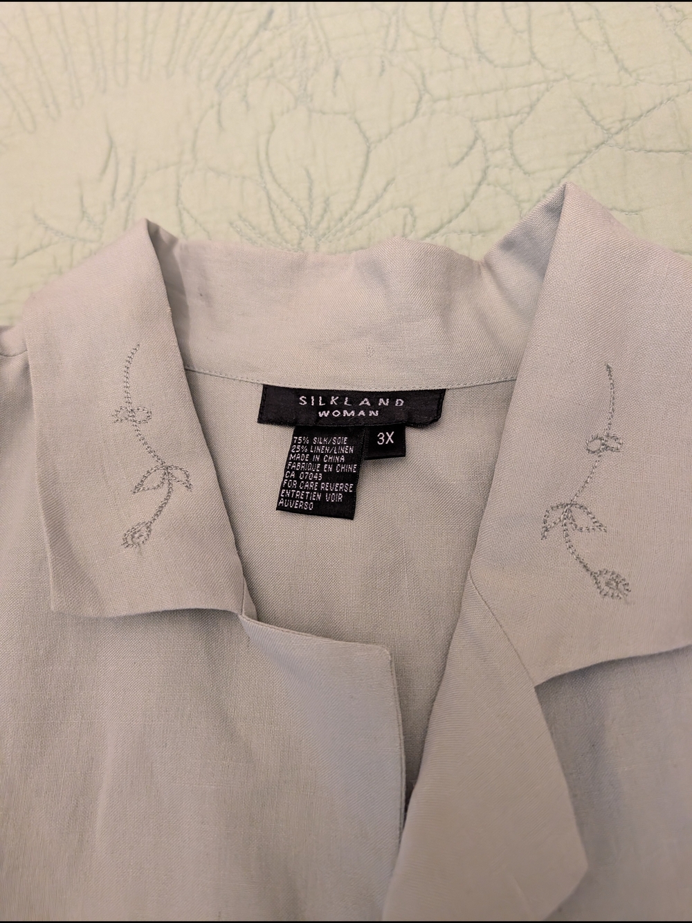 SilkLand Sage Green Embroidered Lightweight Shirt Jacket